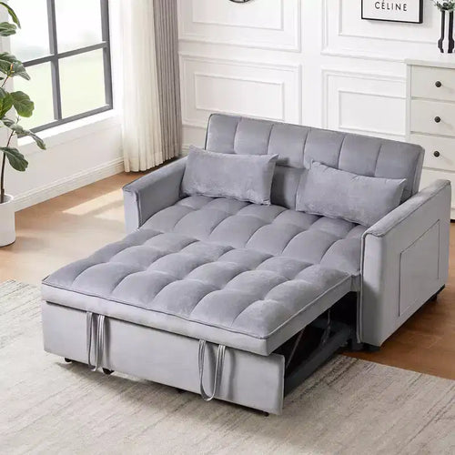 PexFix 3 in 1 Convertible Sleeper Sofa Bed Pull Out Couch Adjustable Backrest Velvet Loveseat Futon Sofa with Pillows for Living Room Apartment Gray