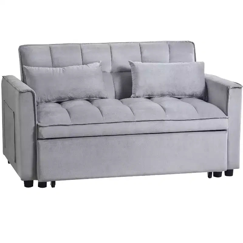 3-in-1 Convertible Sleeper Sofa Bed Pull Out Couch Velvet Loveseat with Pillows Gray