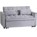 Canapé-lit convertible 3-en-1 en velours gris avec oreillers
