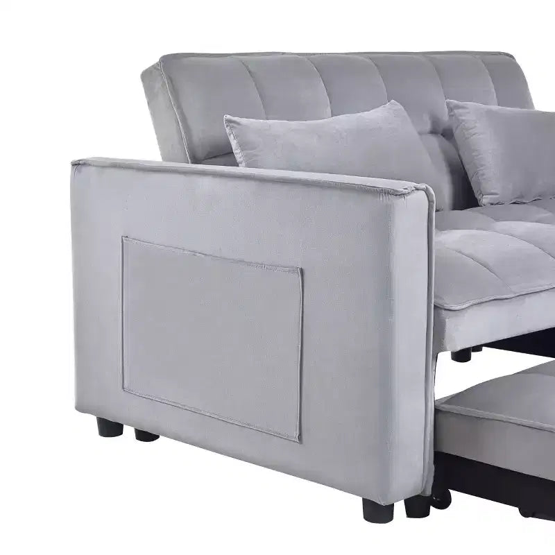 3-in-1 Convertible Sleeper Sofa Bed Pull Out Couch Velvet Loveseat with Pillows Gray