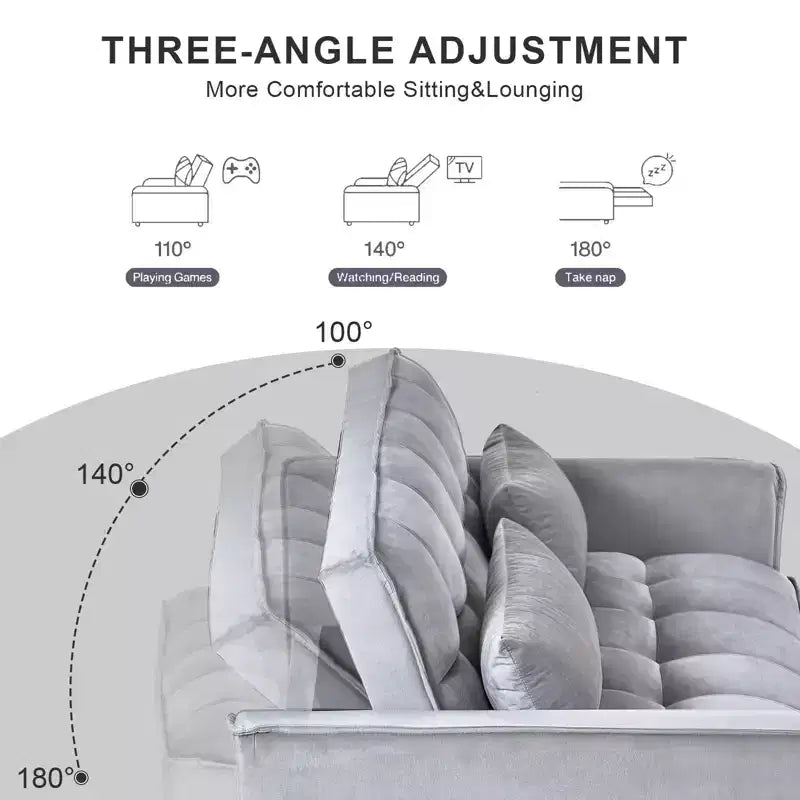 3-in-1 Convertible Sleeper Sofa Bed Pull Out Couch Velvet Loveseat with Pillows Gray