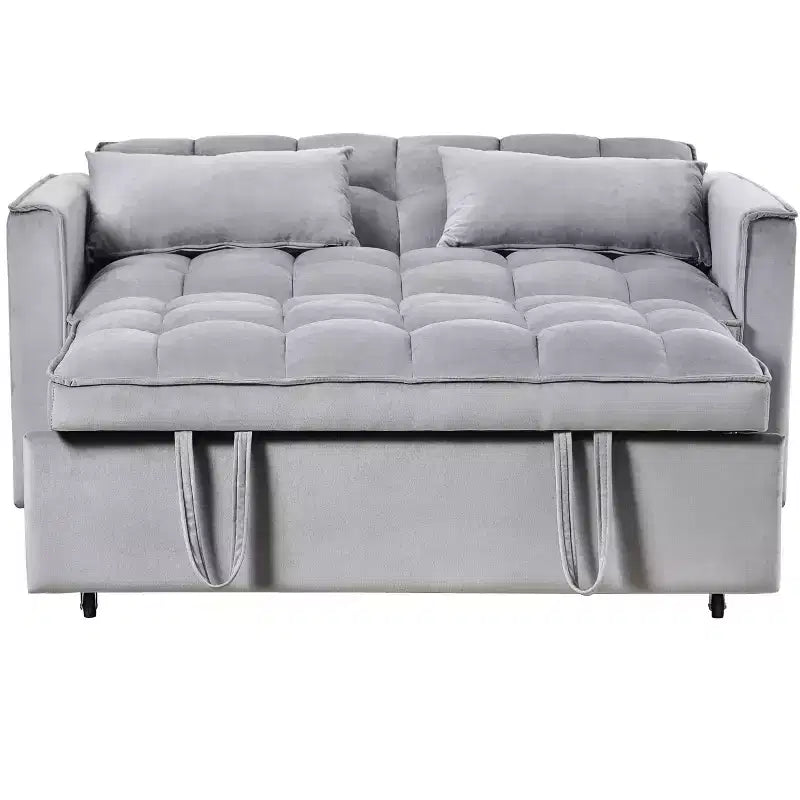 3-in-1 Convertible Sleeper Sofa Bed Pull Out Couch Velvet Loveseat with Pillows Gray