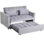 Canapé-lit convertible 3-en-1 en velours gris avec oreillers