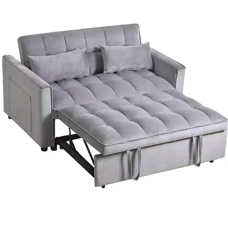 3-in-1 Convertible Sleeper Sofa Bed Pull Out Couch Velvet Loveseat with Pillows Gray