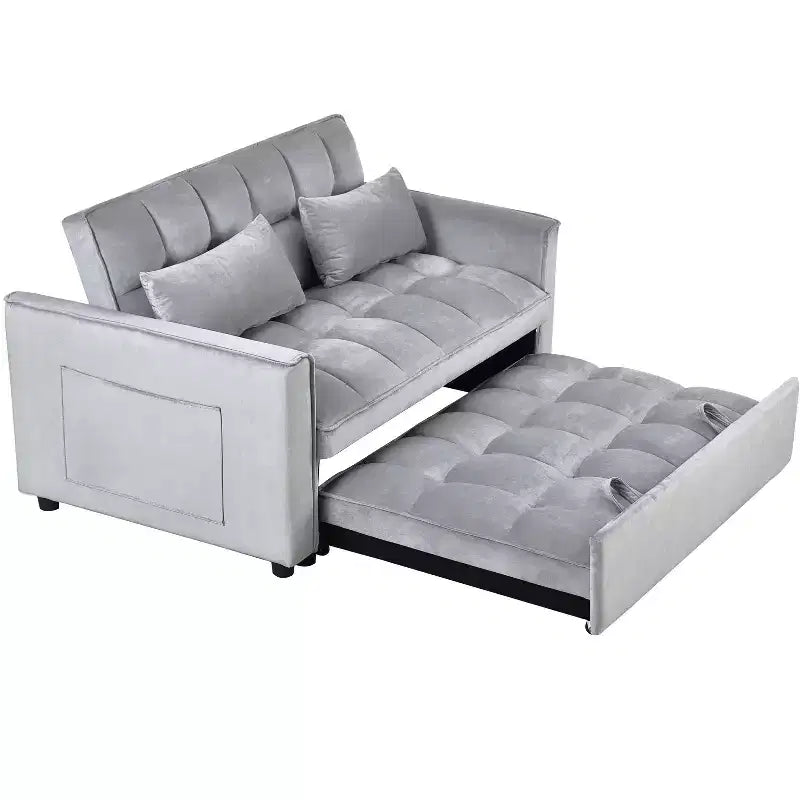 3-in-1 Convertible Sleeper Sofa Bed Pull Out Couch Velvet Loveseat with Pillows Gray