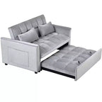 Canapé-lit convertible 3-en-1 en velours gris avec oreillers