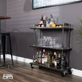 3-Tier Industrial Wood Shelf Bar Cart with Locking Wheels