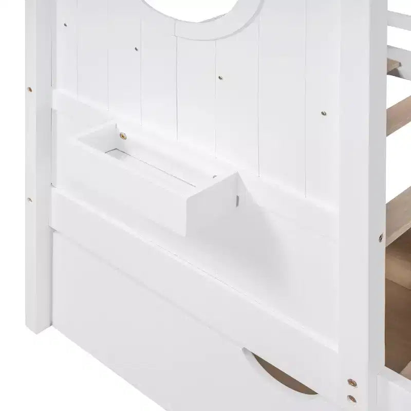 House Bed with Roof and Window, Wooden Daybed Frame with Shelves and 2 Drawers for Kids Girls Boys, White