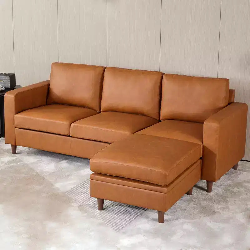 Square Storage Ottoman, Small Leather Foot Rest Stool for Couch, Upholstered Footstool Cube for Entryway Bedroom Living Room