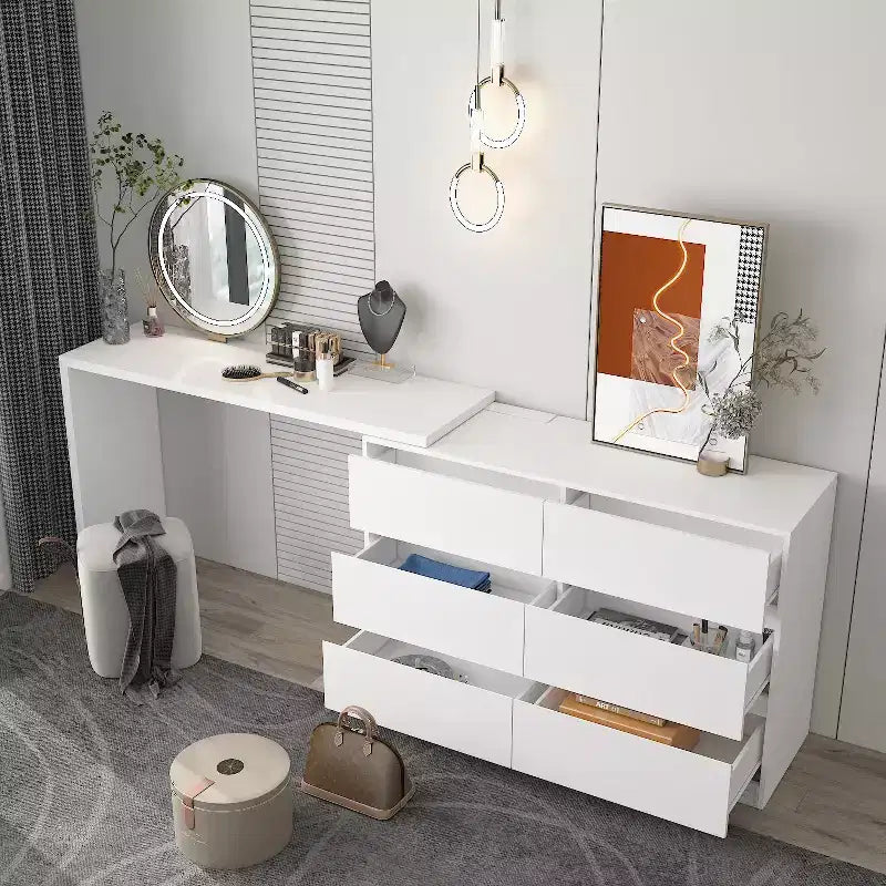 Convertible Makeup Vanity Desk with 6 Drawers Study Computer Desk White