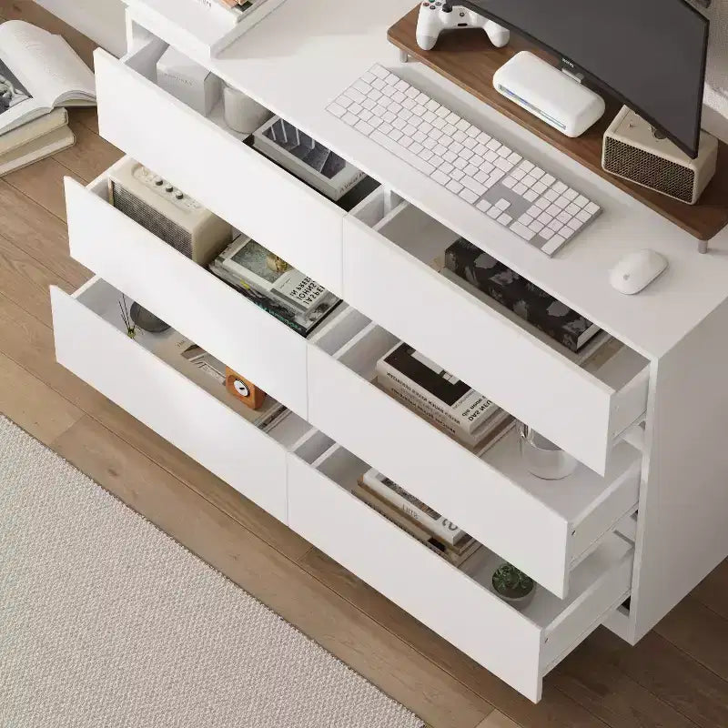 Convertible Makeup Vanity Desk with 6 Drawers Study Computer Desk White