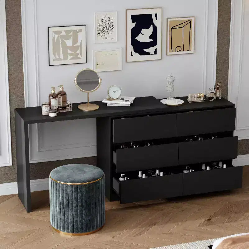 Convertible Makeup Vanity Desk with 6 Drawers Study Computer Desk White