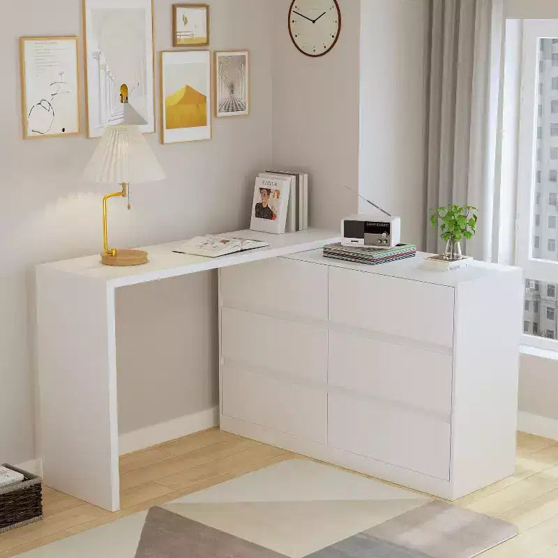 Convertible Makeup Vanity Desk with 6 Drawers Study Computer Desk White