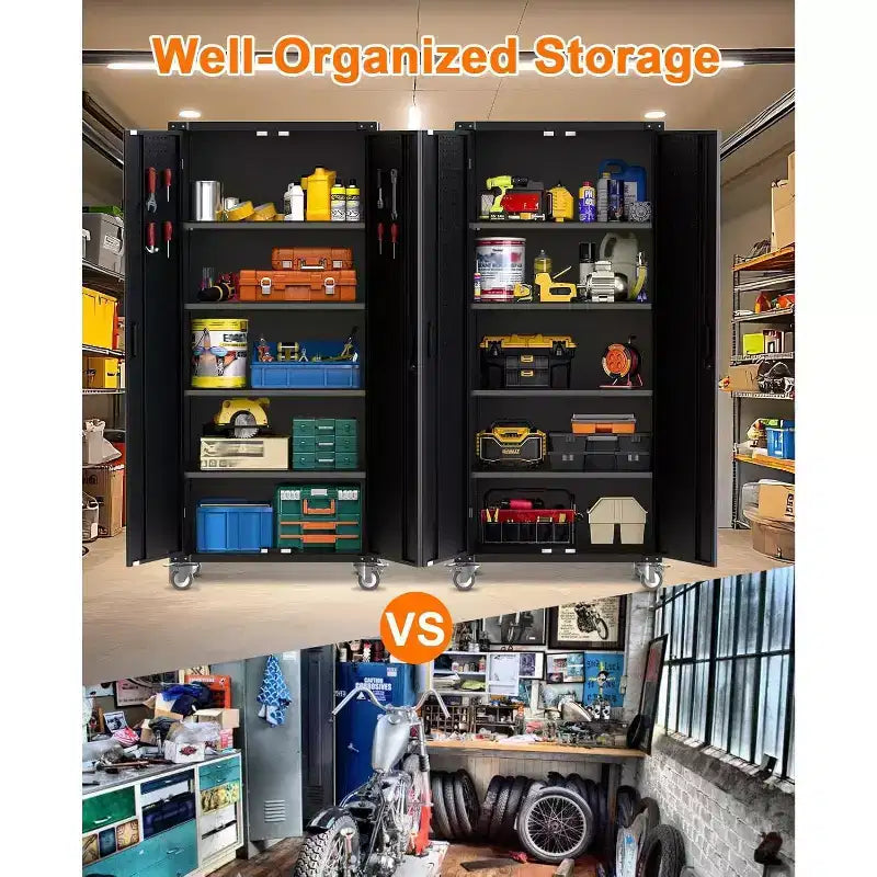 72 High Metal Storage Cabinet with Wheels, Cold Rolled Steel Tool Cabinet, 4 Adjustable Shelves, Lockable Rolling