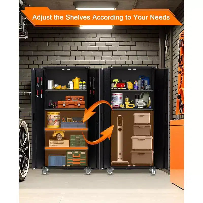 72 High Metal Storage Cabinet with Wheels, Cold Rolled Steel Tool Cabinet, 4 Adjustable Shelves, Lockable Rolling