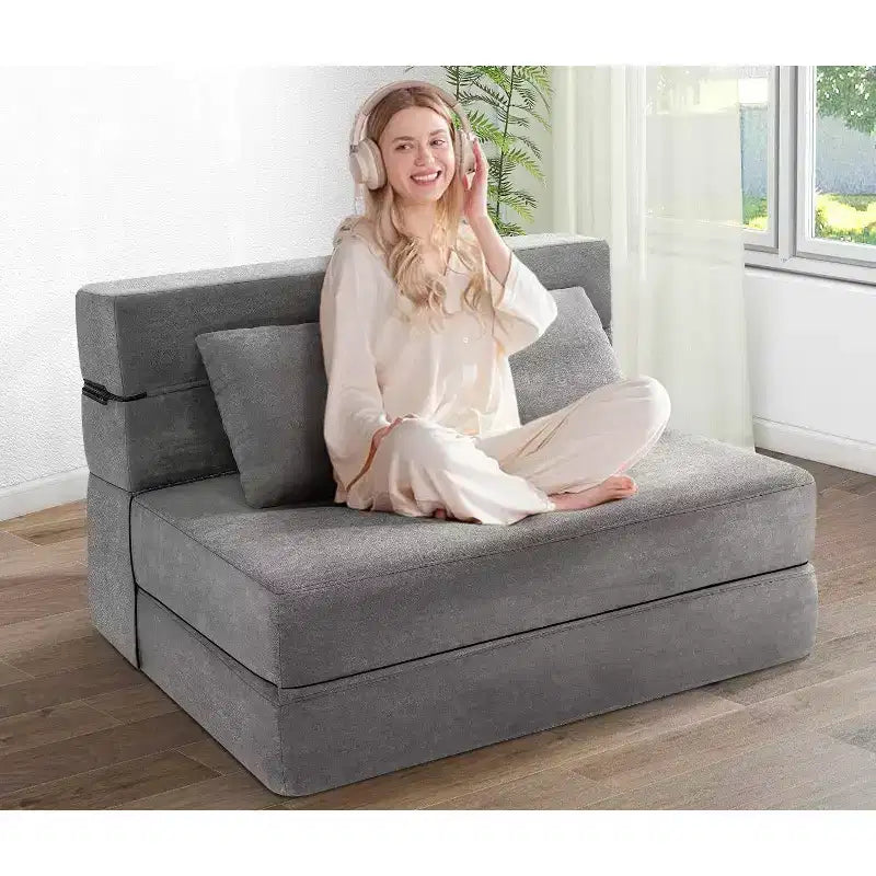 Fauteuil-lit pliant 4-en-1 avec oreiller, matelas de sol convertible en mousse