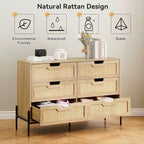 Grande commode large à 6 tiroirs, pieds en métal robustes, commode de style ferme pour placard, salon, chambre à coucher,