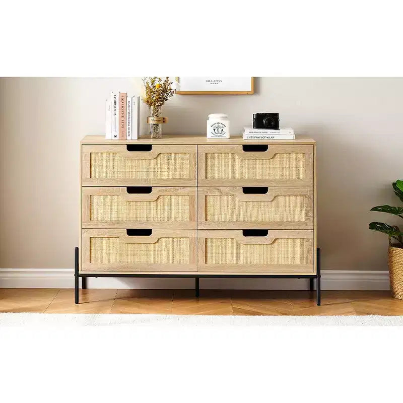 Large Wide 6 Drawer Dresser, Sturdy Metal Legs Farmhouse Chest of Drawer for Closet, Living Room, Bedroom,
