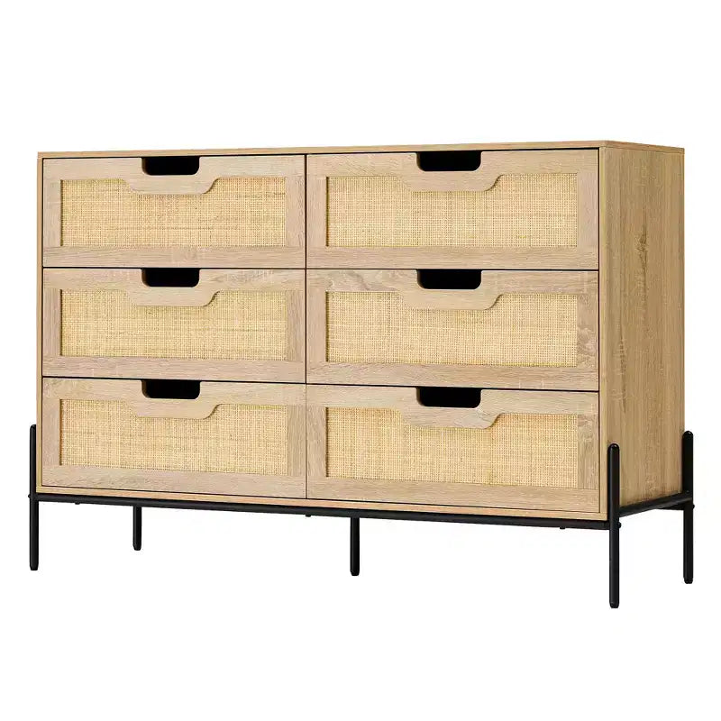 Large Wide 6 Drawer Dresser, Sturdy Metal Legs Farmhouse Chest of Drawer for Closet, Living Room, Bedroom,