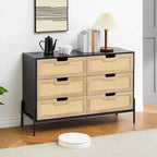 Grande commode large à 6 tiroirs, pieds en métal robustes, commode de style ferme pour placard, salon, chambre à coucher,