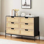 Grande commode large à 6 tiroirs, pieds en métal robustes, commode de style ferme pour placard, salon, chambre à coucher,