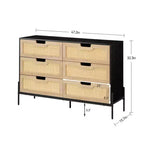 Grande commode large à 6 tiroirs, pieds en métal robustes, commode de style ferme pour placard, salon, chambre à coucher,