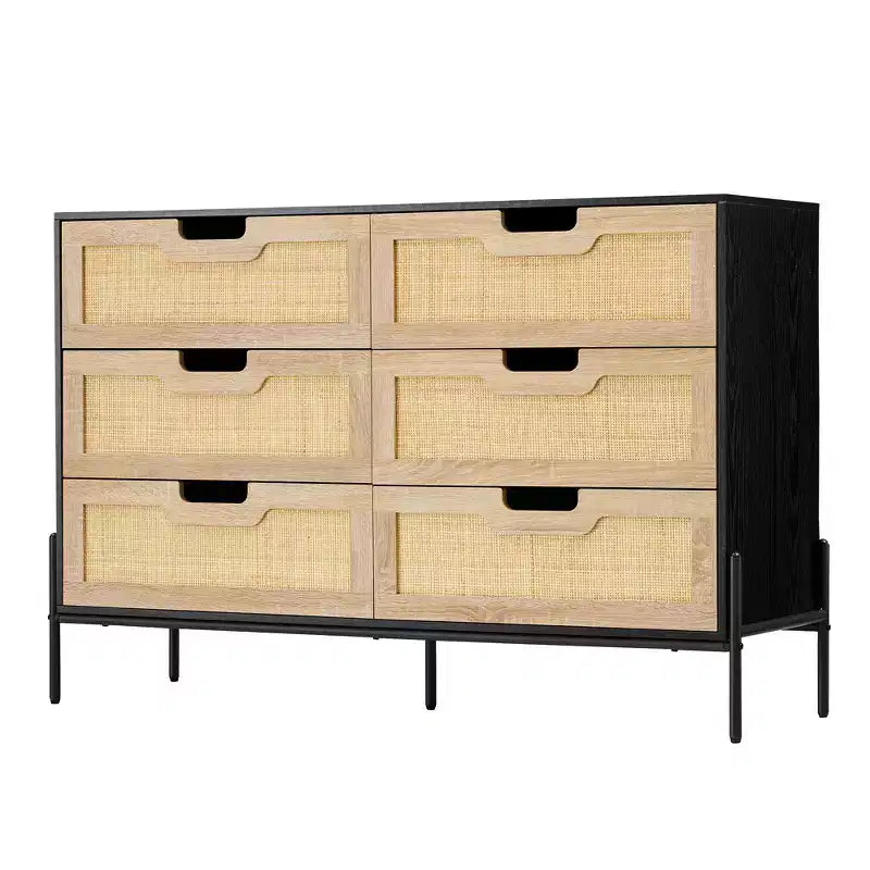 Large Wide 6 Drawer Dresser, Sturdy Metal Legs Farmhouse Chest of Drawer for Closet, Living Room, Bedroom,