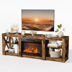 Meuble TV de style rustique avec cheminée électrique pour téléviseurs jusqu'à 80", chêne gris