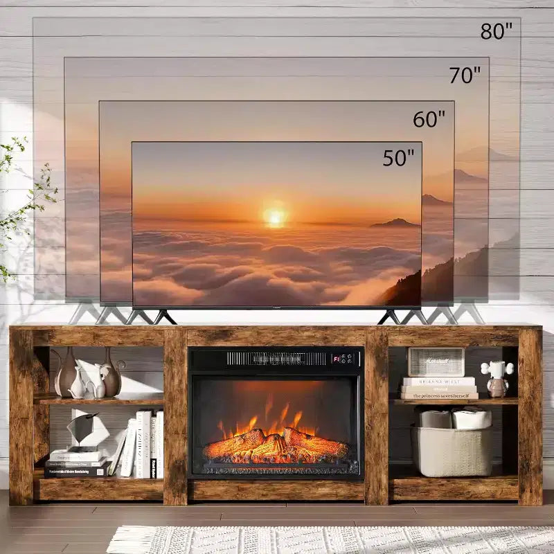 Farmhouse TV Stand with Electric Fireplace for up to 80" TVs Gray Oak