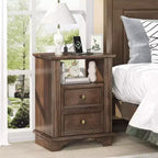 VINGLI 19.7 Nightstand with Charging Station, Wood Nightstand with Drawers, Night Stand for Bedroom