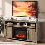 VINGLI Fireplace TV Stand with Sliding Barn Door for 70 Inch TV, Farmhouse Entertainment Center with 23 Fireplace, Fireplace Media Console Table