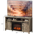 Meuble TV de style rustique avec porte coulissante et foyer électrique pour téléviseurs de 70 pouces