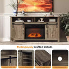 Meuble TV de style rustique avec porte coulissante et foyer électrique pour téléviseurs de 70 pouces