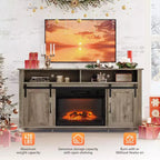 Meuble TV de style rustique avec porte coulissante et foyer électrique pour téléviseurs de 70 pouces