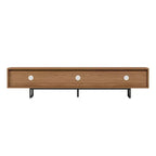 Meuble TV Relief moderne du milieu du siècle en bois massif de 210,4 cm avec 3 tiroirs et pieds en métal