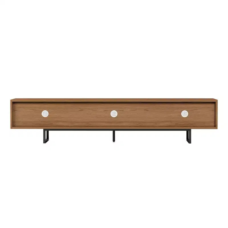 82.83" Mid-Century Modern Solid Wood Relief TV Stand with 3 Drawers & Metal Legs