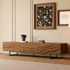 Meuble TV Relief moderne du milieu du siècle en bois massif de 210,4 cm avec 3 tiroirs et pieds en métal