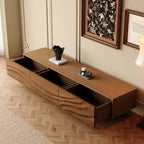 Meuble TV Relief moderne du milieu du siècle en bois massif de 210,4 cm avec 3 tiroirs et pieds en métal
