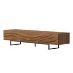 Meuble TV Relief moderne du milieu du siècle en bois massif de 210,4 cm avec 3 tiroirs et pieds en métal