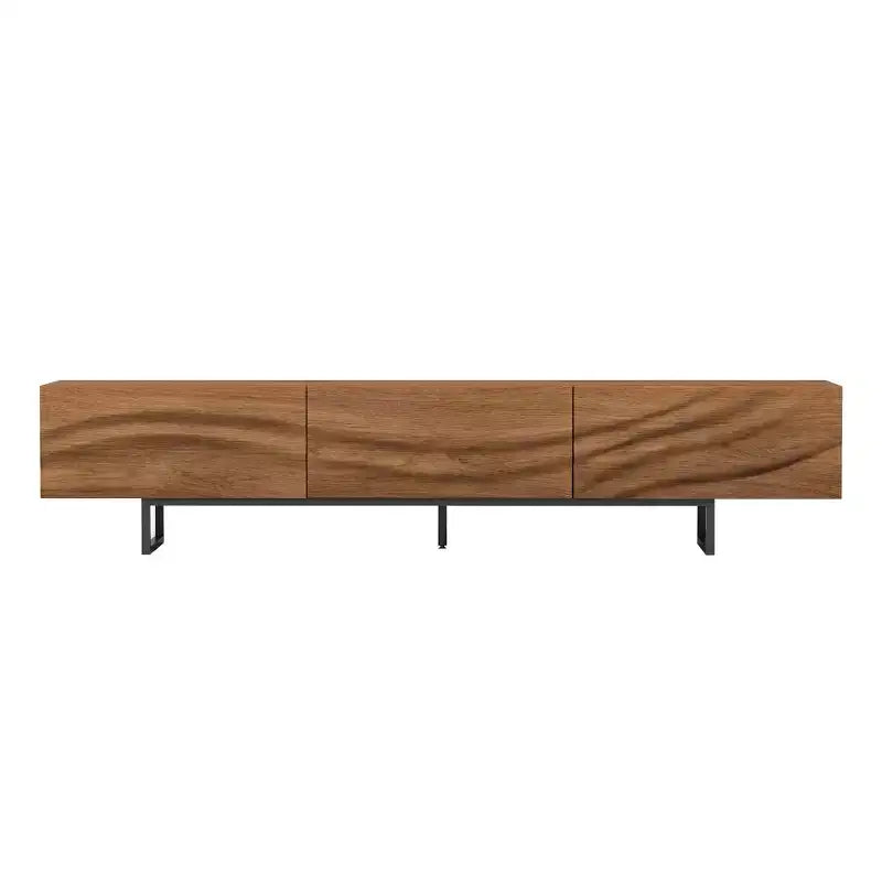 82.83" Mid-Century Modern Solid Wood Relief TV Stand with 3 Drawers & Metal Legs