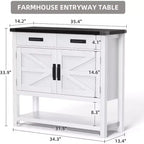 Table console de ferme de 89,9 cm avec 2 tiroirs de rangement et armoire à 2 portes, table d'entrée avec étagère de rangement, pour cuisine, couloir, salon