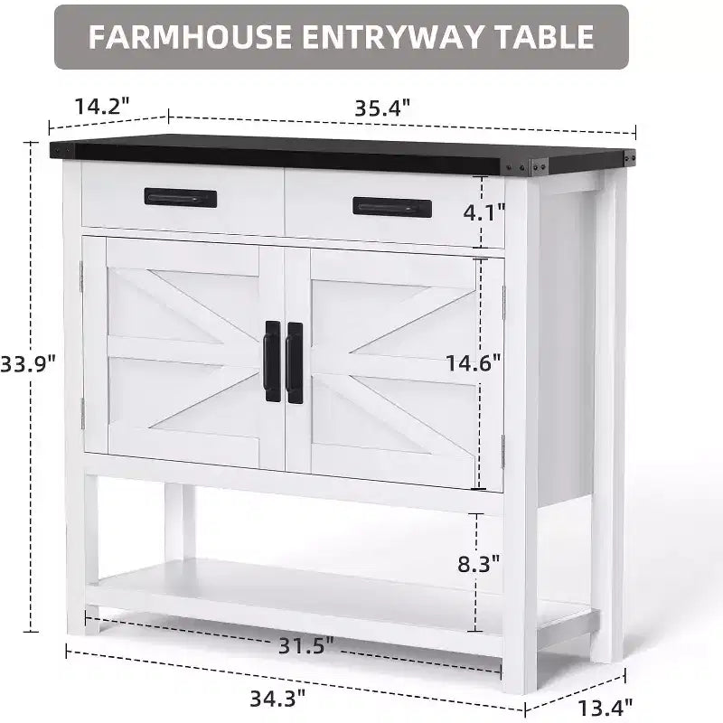 35.4 in Farmhouse Console Table with 2 Storage Drawers and 2-Door Cabinet,Entryway Table with Storage Shelf,for Kitchen, Hallway, Living Room