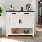 Table console de ferme de 89,9 cm avec 2 tiroirs de rangement et armoire à 2 portes, table d'entrée avec étagère de rangement, pour cuisine, couloir, salon