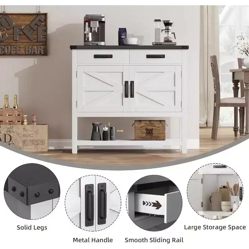 35.4 in Farmhouse Console Table with 2 Storage Drawers and 2-Door Cabinet,Entryway Table with Storage Shelf,for Kitchen, Hallway, Living Room