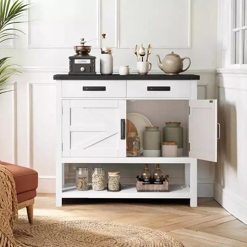 35.4 in Farmhouse Console Table with 2 Storage Drawers and 2-Door Cabinet,Entryway Table with Storage Shelf,for Kitchen, Hallway, Living Room