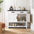 Table console de ferme de 89,9 cm avec 2 tiroirs de rangement et armoire à 2 portes, table d'entrée avec étagère de rangement, pour cuisine, couloir, salon