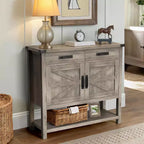 Table console de ferme de 89,9 cm avec 2 tiroirs de rangement et armoire à 2 portes, table d'entrée avec étagère de rangement, pour cuisine, couloir, salon