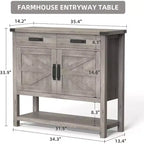 Table console de ferme de 89,9 cm avec 2 tiroirs de rangement et armoire à 2 portes, table d'entrée avec étagère de rangement, pour cuisine, couloir, salon