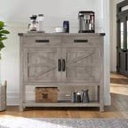 Table console de ferme de 89,9 cm avec 2 tiroirs de rangement et armoire à 2 portes, table d'entrée avec étagère de rangement, pour cuisine, couloir, salon