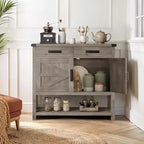 Table console de ferme de 89,9 cm avec 2 tiroirs de rangement et armoire à 2 portes, table d'entrée avec étagère de rangement, pour cuisine, couloir, salon